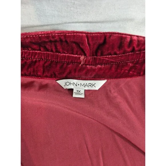 John Mark Women's Shirt Top Size 1X Red ¾ Sleeve Relaxed Fit Velvet Wired (09) - Picture 12 of 12
